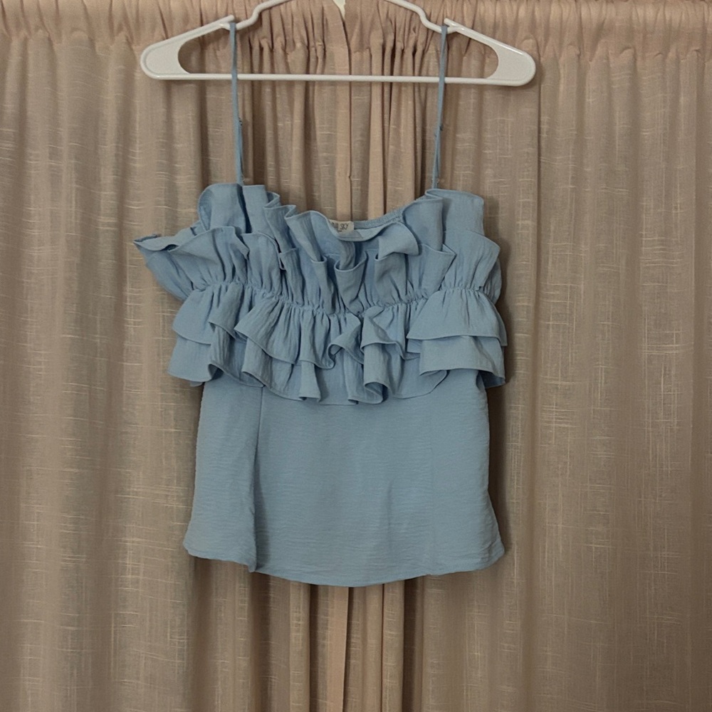 Sienna Sky Light Blue Ruffle Tank Top
